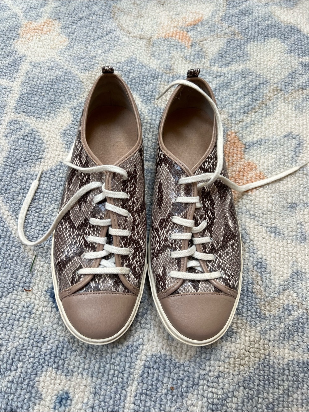 Cole Haan Womens Snake-Print Lace-Up Sneakers in Brown and White